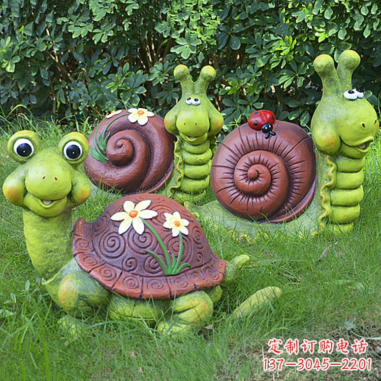 安阳草坪小动物,玻璃钢卡通乌龟和蜗牛雕塑