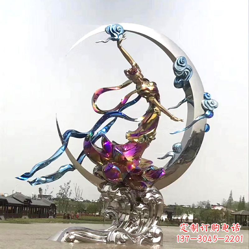 安阳嫦娥奔月不锈钢雕塑-中国上古神话人物广场景观雕塑
