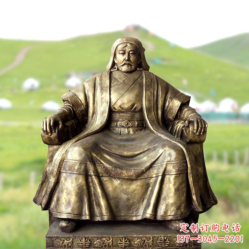 安阳成吉思汗玻璃钢雕塑-仿铜坐姿铁木真雕像