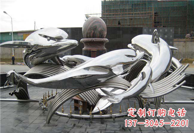 安阳城市不锈钢浪花和海豚雕塑
