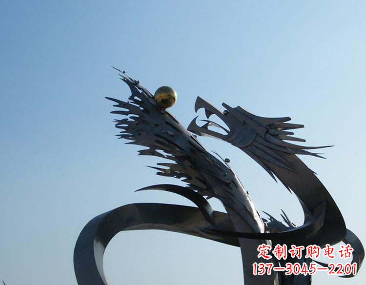 安阳城市不锈钢龙戏珠雕塑