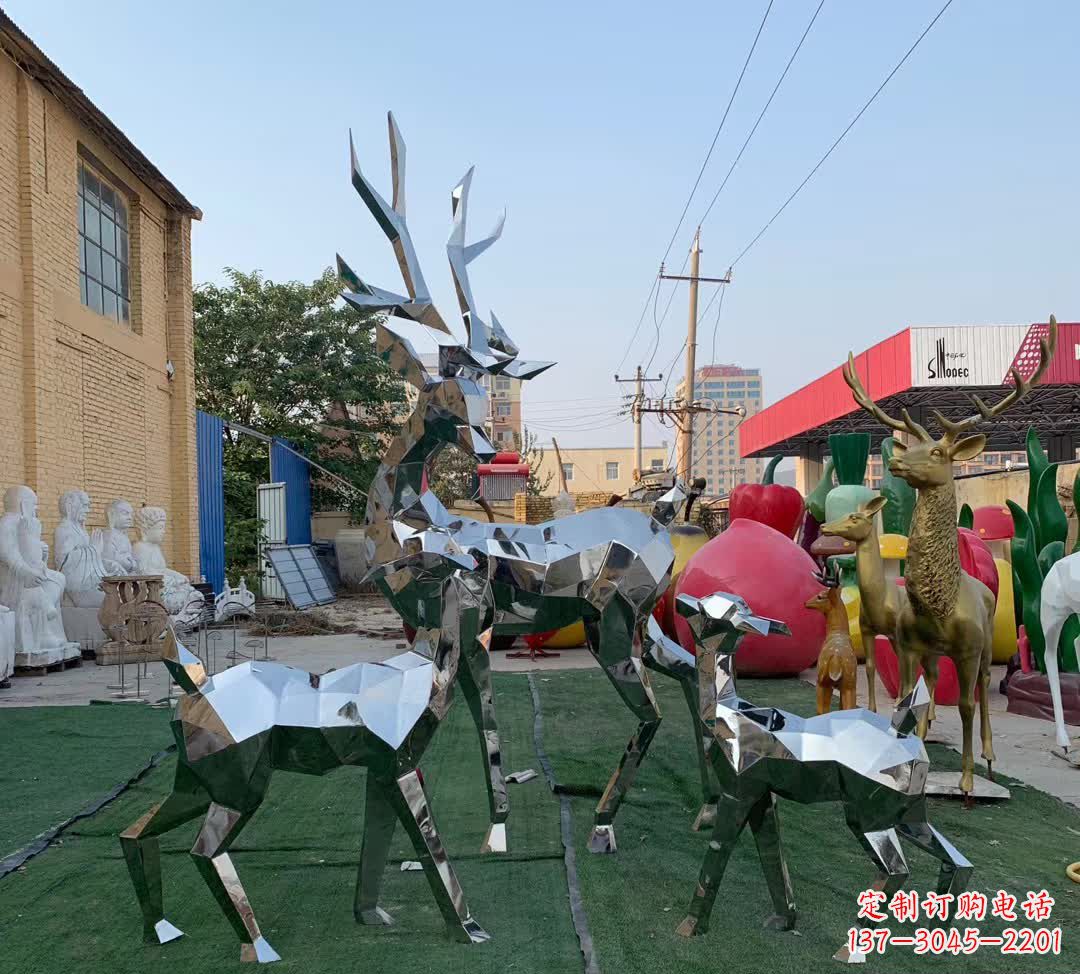 安阳城市不锈钢梅花鹿摆件雕塑
