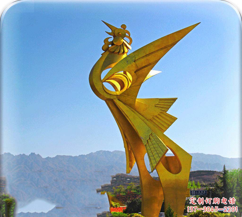 安阳城市不锈钢展翅的凤凰景观雕塑