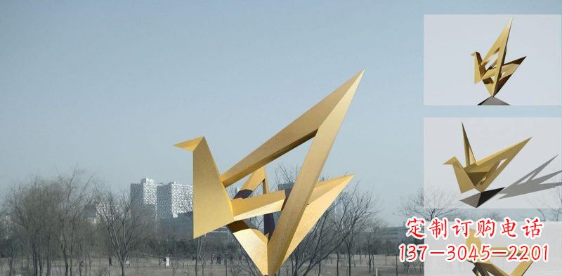 安阳城市不锈钢折纸丹顶鹤雕塑