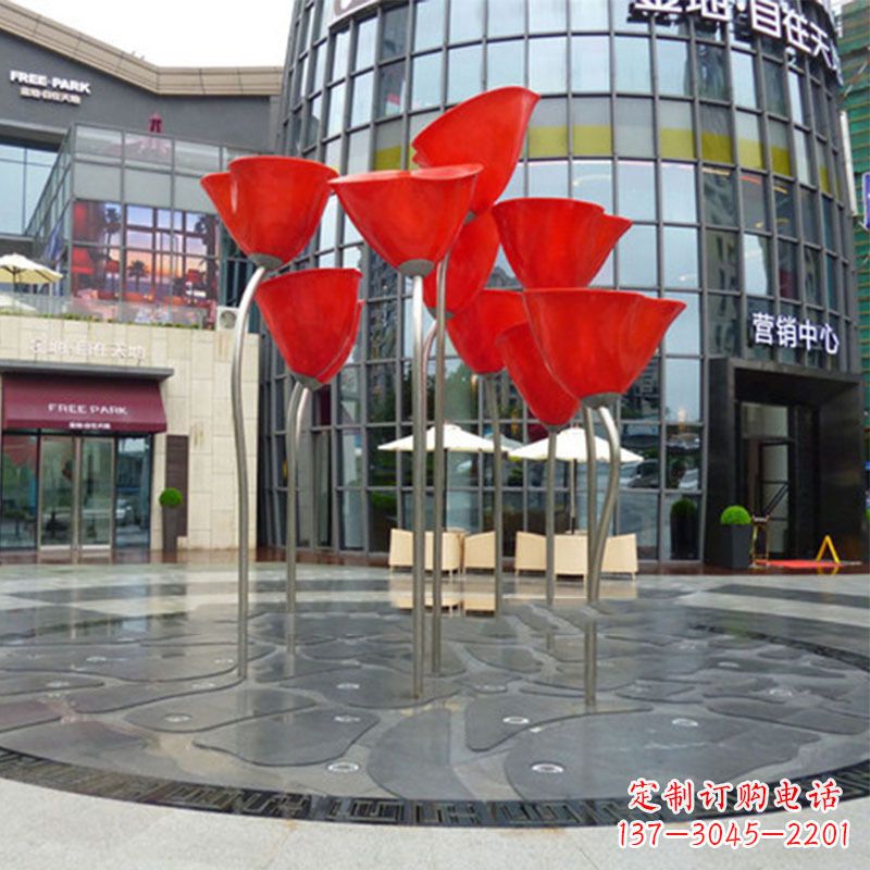安阳城市广场不锈钢玫瑰花户外景观锻造花雕塑