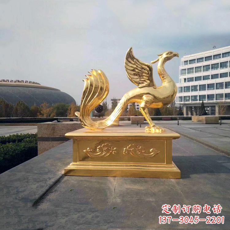 安阳城市广场漆金铜雕神鸟朱雀雕塑