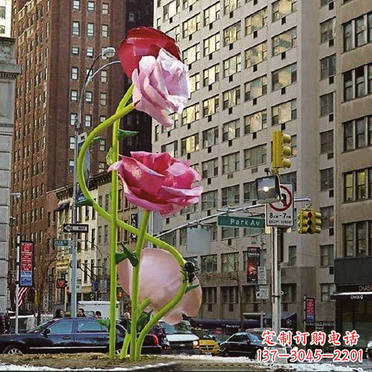 安阳城市街道玻璃钢玫瑰花景观花朵雕塑