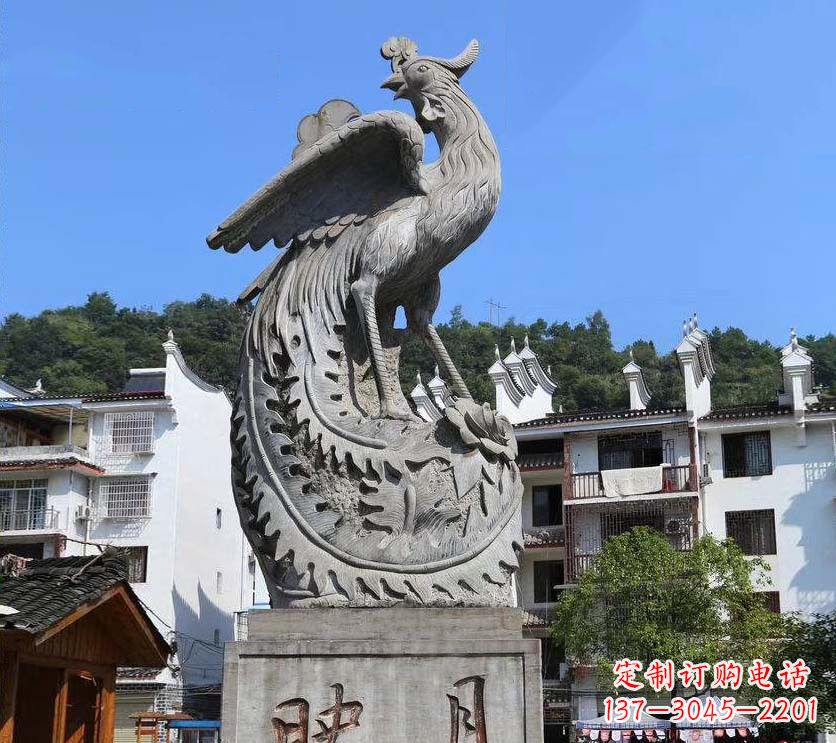 安阳城市景点凤凰石雕,青石石刻神兽雕塑