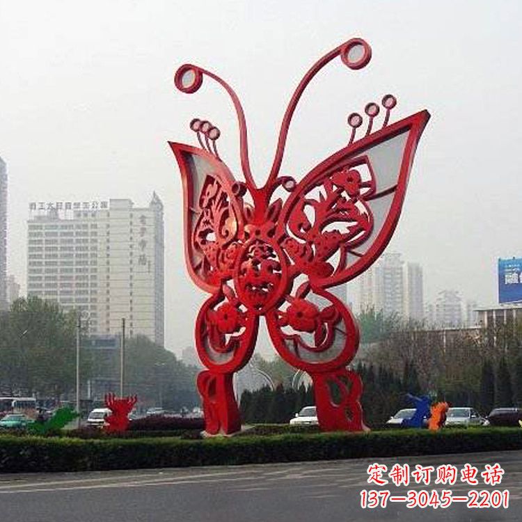 安阳城市园林道路绿化带大型红色蝴蝶不锈钢雕塑景观