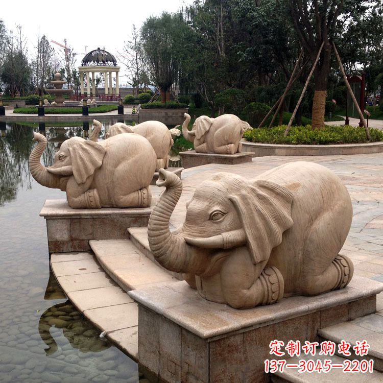 安阳池塘喷水大象雕塑