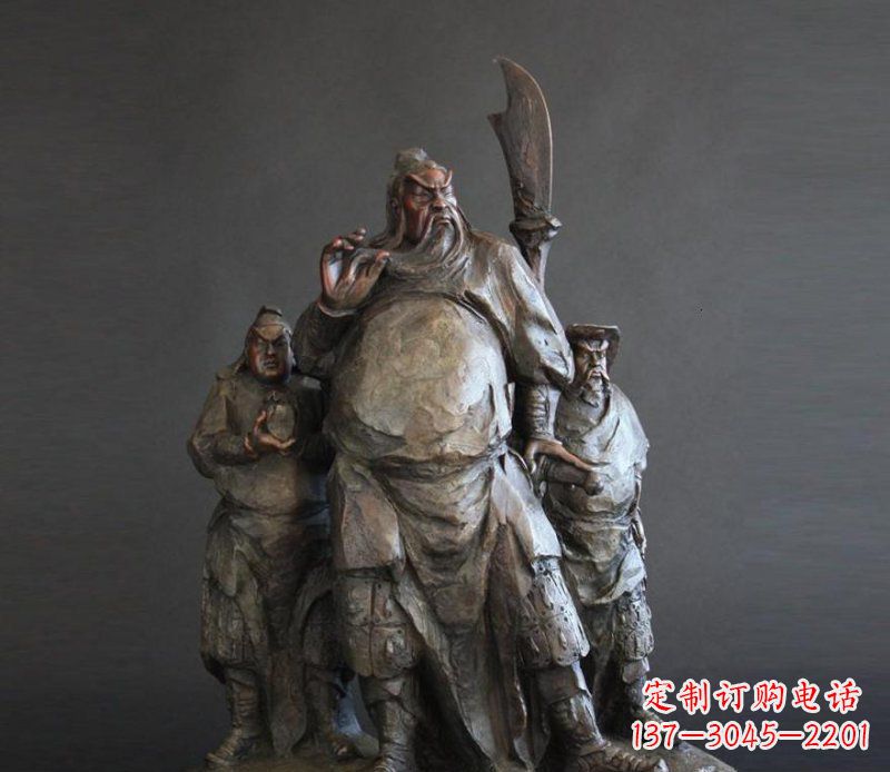 安阳持刀关公招财玻璃钢仿铜雕塑 (2)