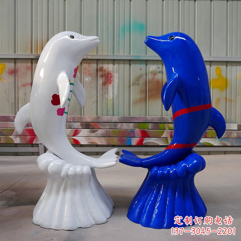 安阳冲浪海豚卡通动物雕塑,园林水景戏水动物景观