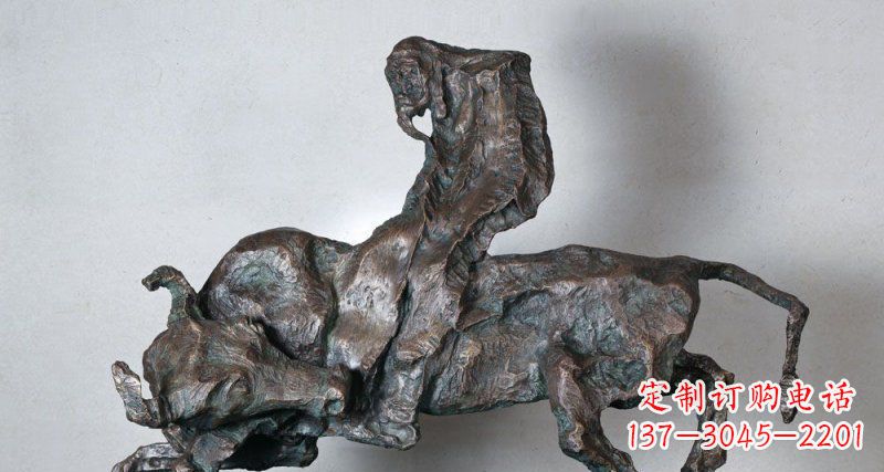安阳抽象的骑牛人物公园动物铜雕