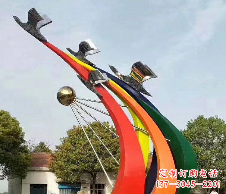 安阳抽象和平鸽和太阳校园不锈钢雕塑