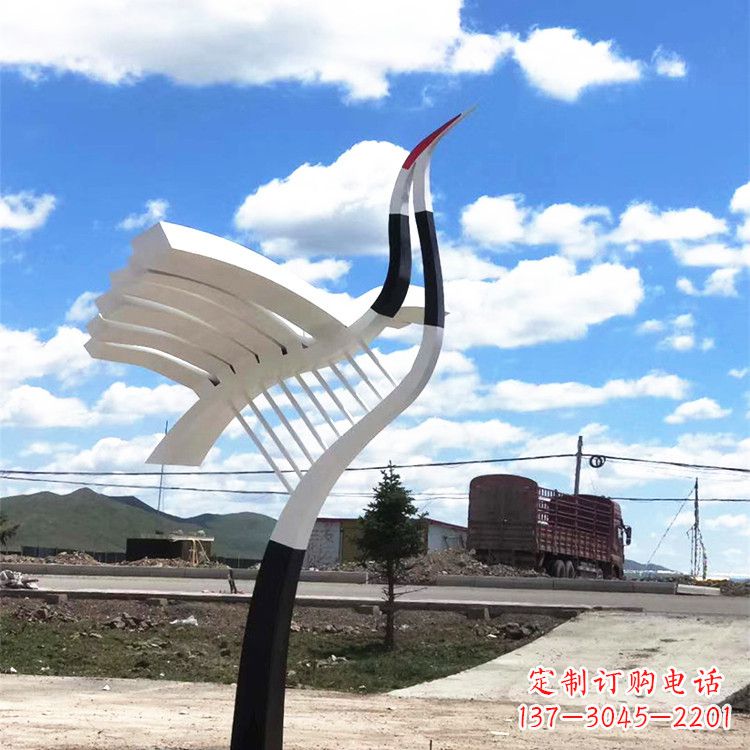 安阳抽象简单的不锈钢仙鹤景观雕塑