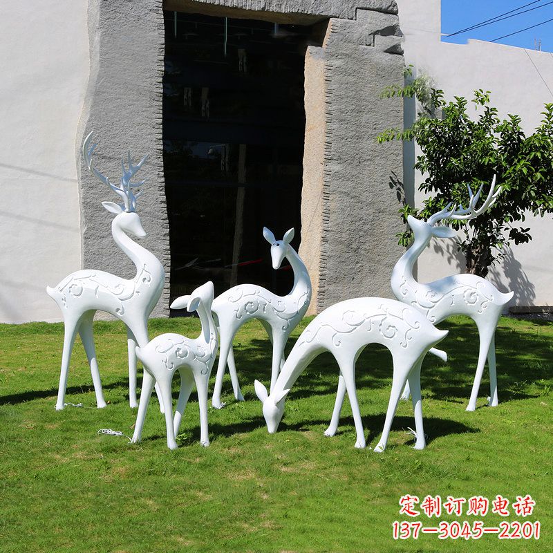 安阳抽象鹿玻璃钢雕塑-白色小区园林动物摆件