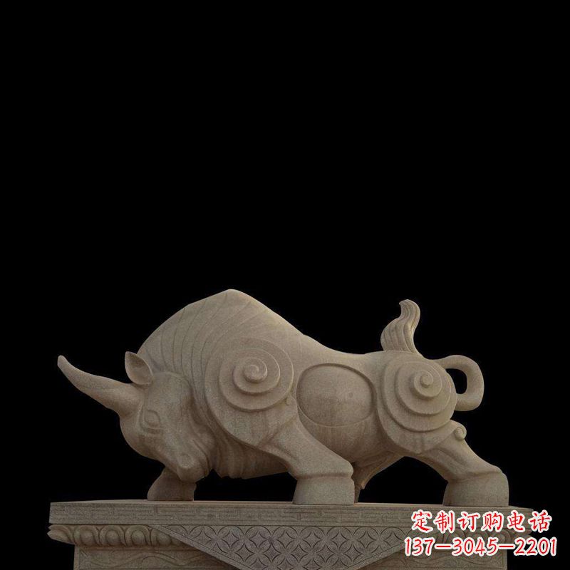 安阳抽象牛砂岩雕塑-生肖动物石雕摆件
