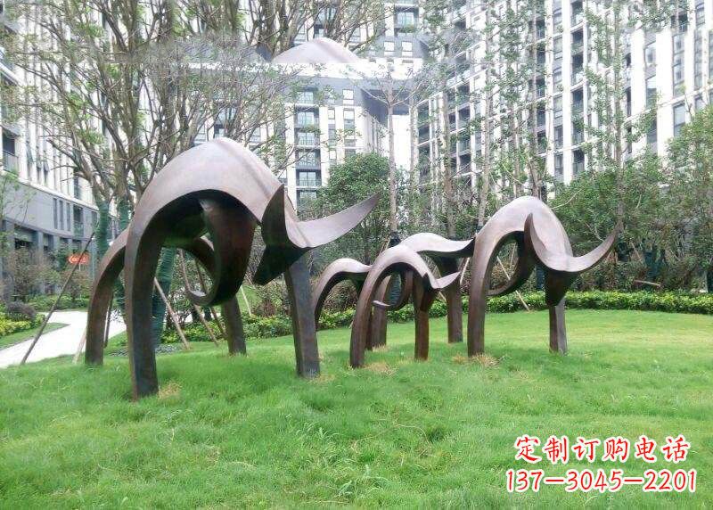 安阳抽象牛铸铜雕塑-小区园林草坪动物摆件