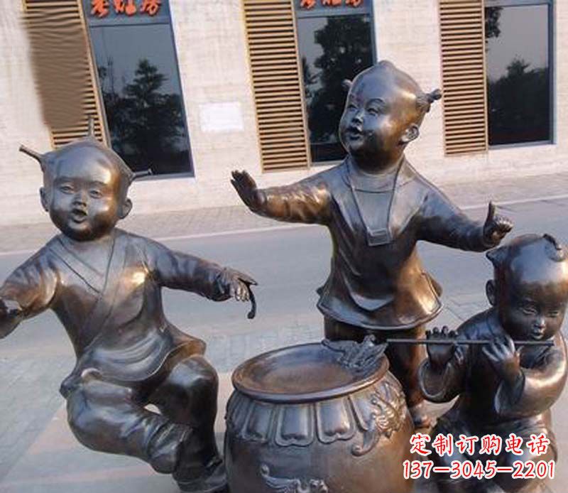 安阳吹笛子跳舞的儿童铜雕