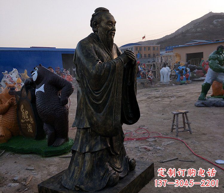安阳春秋时期人物孔子铜雕雕塑