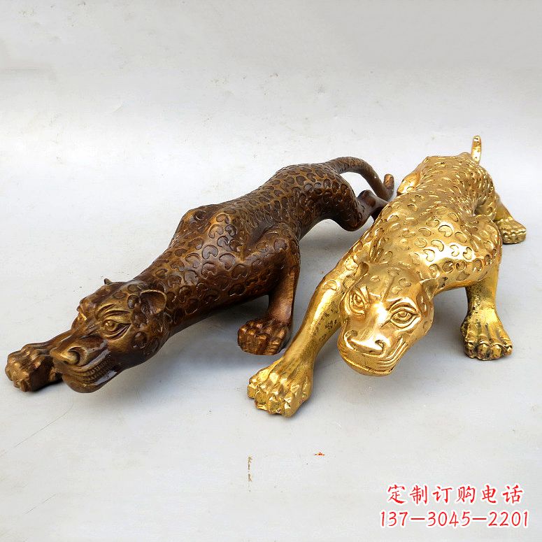 安阳纯铜金钱豹雕塑-动物铜雕摆件