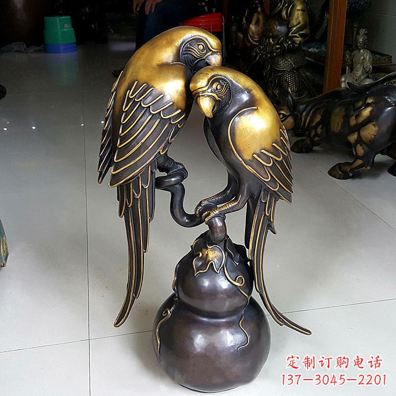 安阳纯铜铸造鹦鹉雕塑