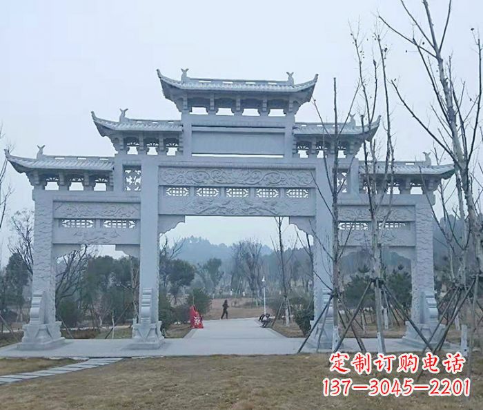 安阳村口三门石雕牌楼_2 (2)