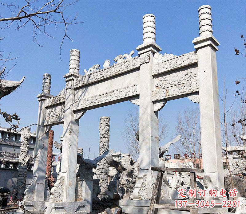 安阳村口三门石牌坊石雕 (2)