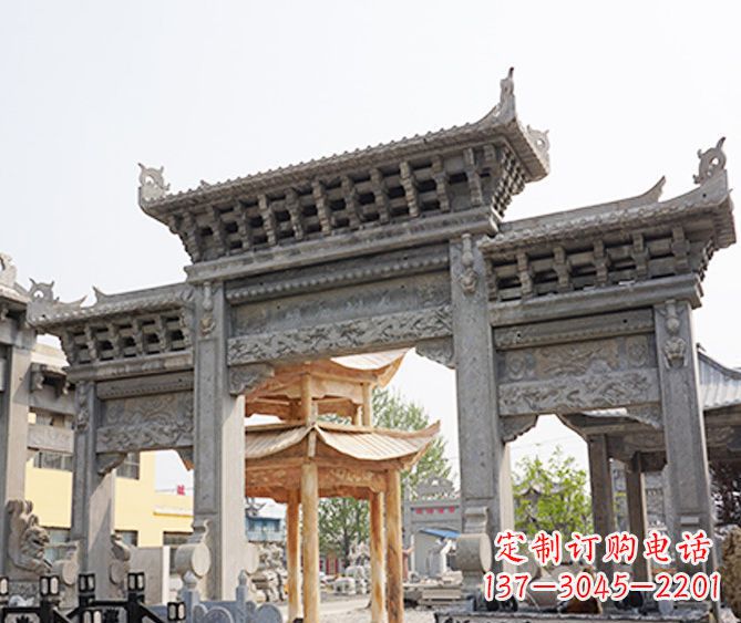 安阳村庄大理石三门牌坊石雕