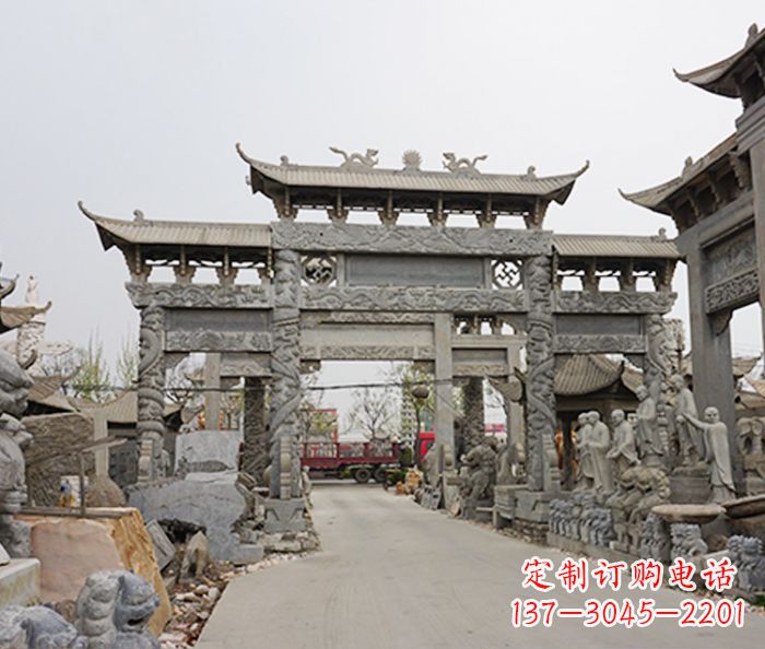 安阳村庄大型牌坊石雕 (2)