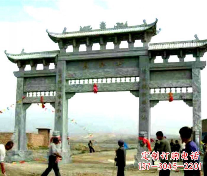 安阳村庄三门牌坊石雕 (3)