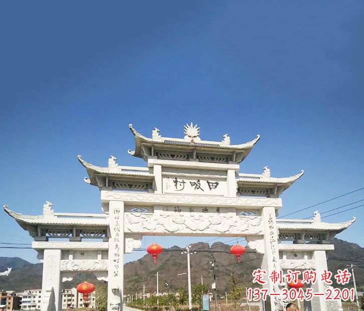 安阳村庄三门五楼石牌坊石雕 (2)