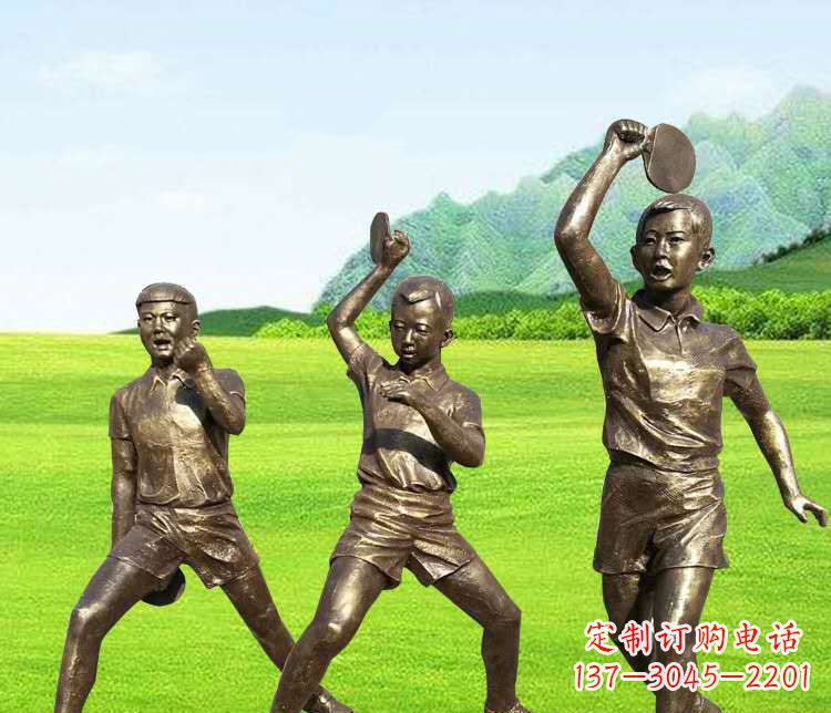 安阳打乒乓球的运动人物铜雕