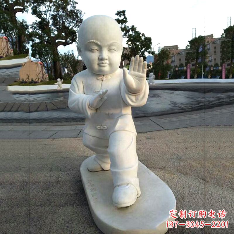 安阳打太极拳小和尚汉白玉雕塑