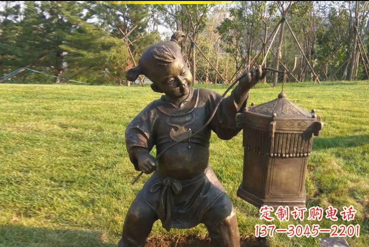 安阳打着灯笼的儿童公园景观铜雕雕塑