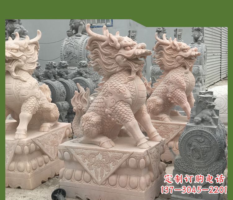 安阳大理石踩球麒麟门口神兽石雕 (2)