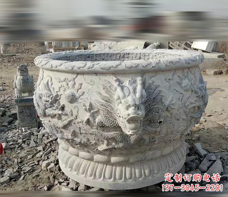 安阳大理石龙浮雕水缸