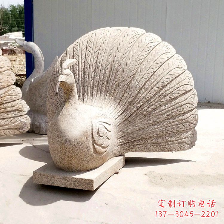 安阳大理石喷水孔雀,园林水景装饰动物雕塑