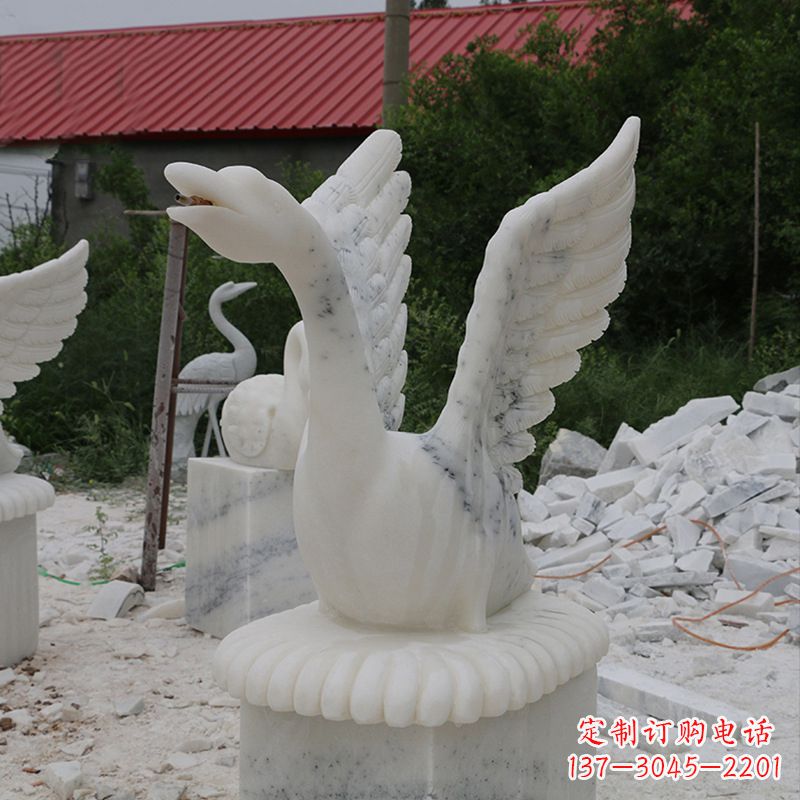 安阳大理石喷水天鹅石雕 园林水景装饰动物雕塑
