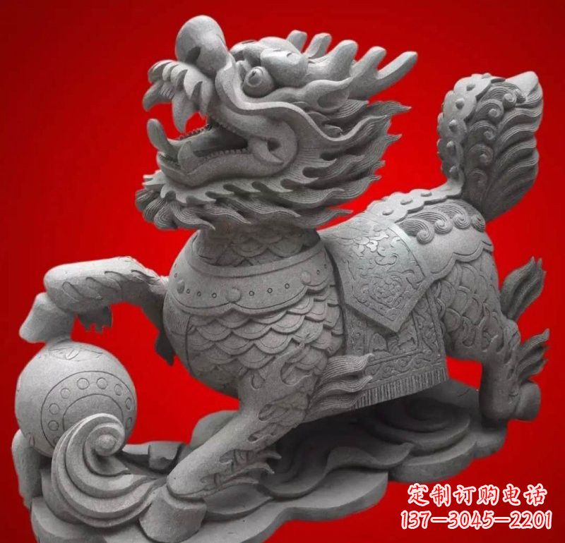 安阳大理石企业小区门口镇宅麒麟雕塑