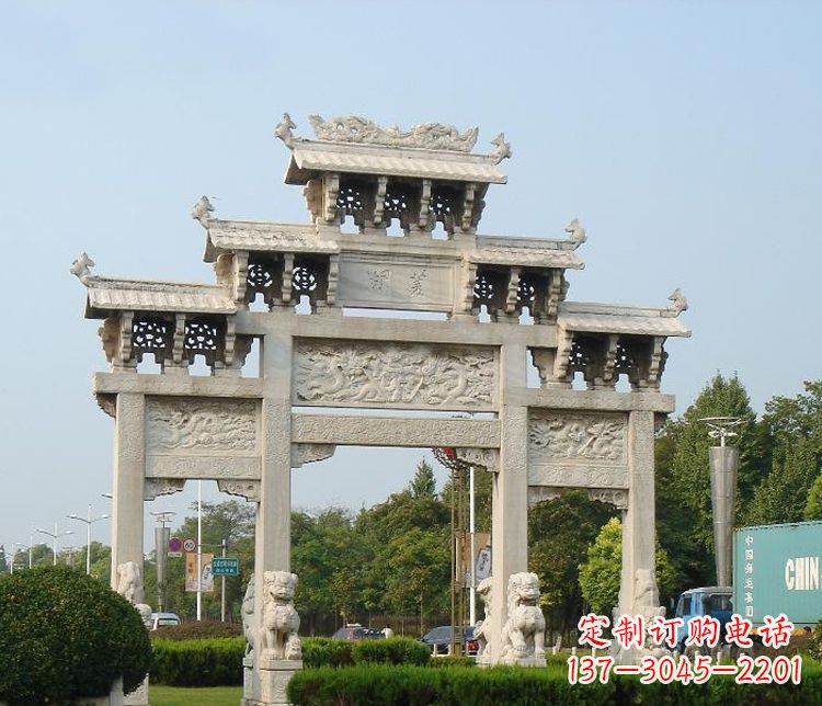 安阳大理石三门广场石雕牌坊