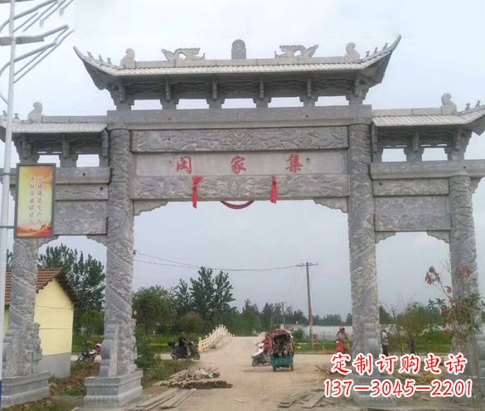 安阳精美大理石三门牌楼雕塑