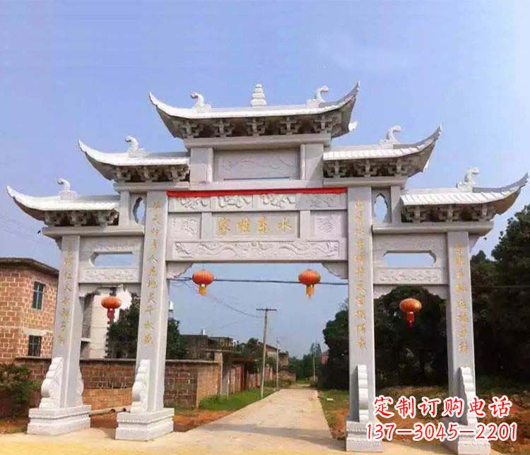 安阳大理石三门五楼石牌坊石雕 (2)