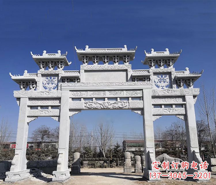 安阳大理石三门五楼牌坊石雕