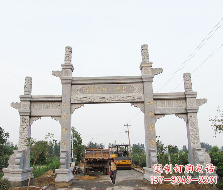 安阳大理石三门石牌坊石雕