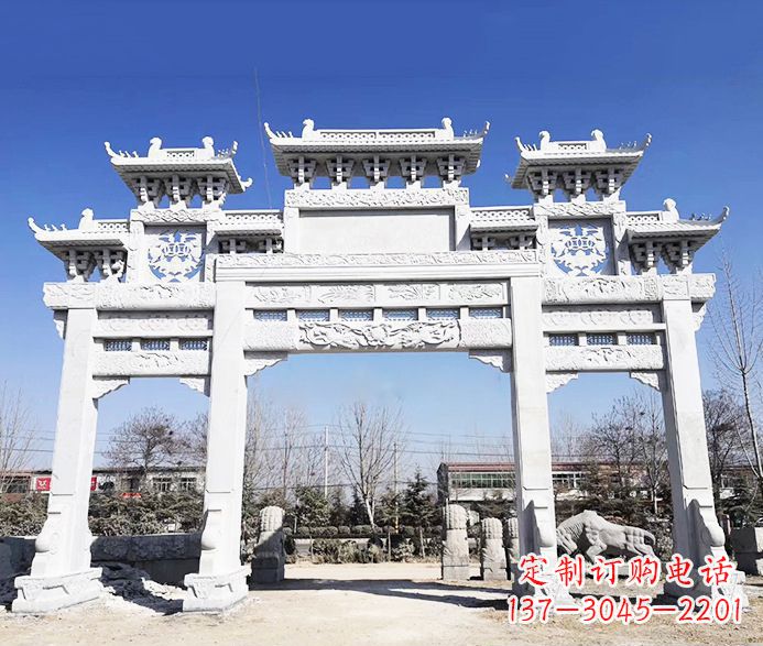 安阳大理石三门五楼石牌坊石雕 (3)