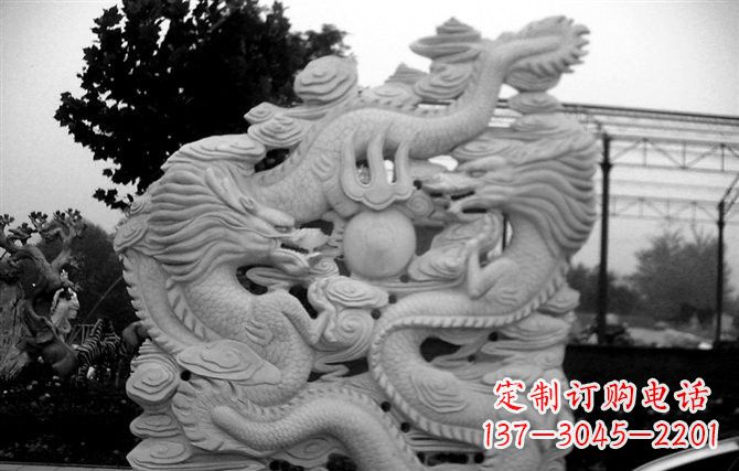 安阳大理石双龙戏珠雕塑