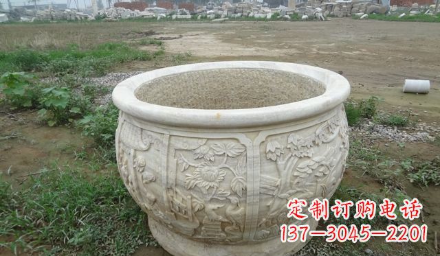 安阳大理石鸳鸯园林景观石雕花盆
