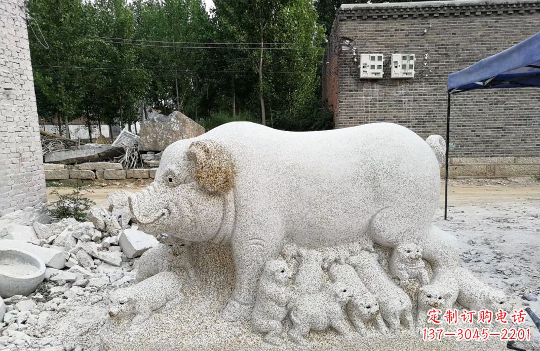 安阳大理石招财小母猪雕塑公园动物雕塑