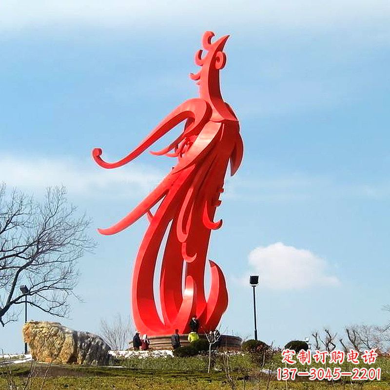 安阳大型不锈钢凤凰雕塑-景区景点神兽动物景观雕塑